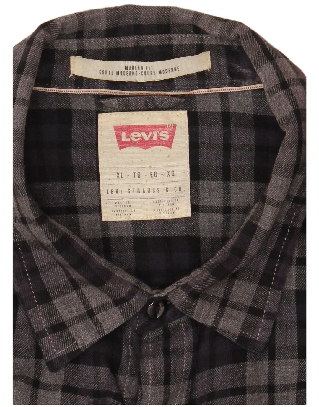 LEVI'S Mens Modern Fit Flannel Shirt XL Navy Blue Check