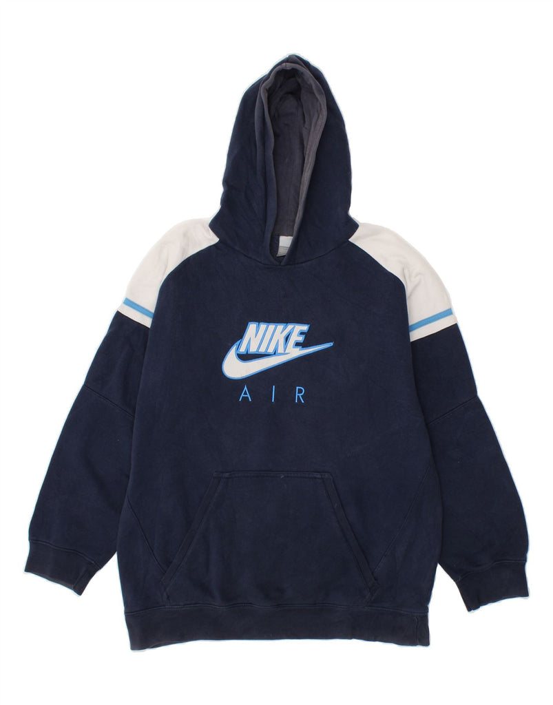 NIKE Boys Air Graphic Hoodie Jumper 13-14 Years XL  Navy Blue Colourblock Vintage Nike and Second-Hand Nike from Messina Hembry 