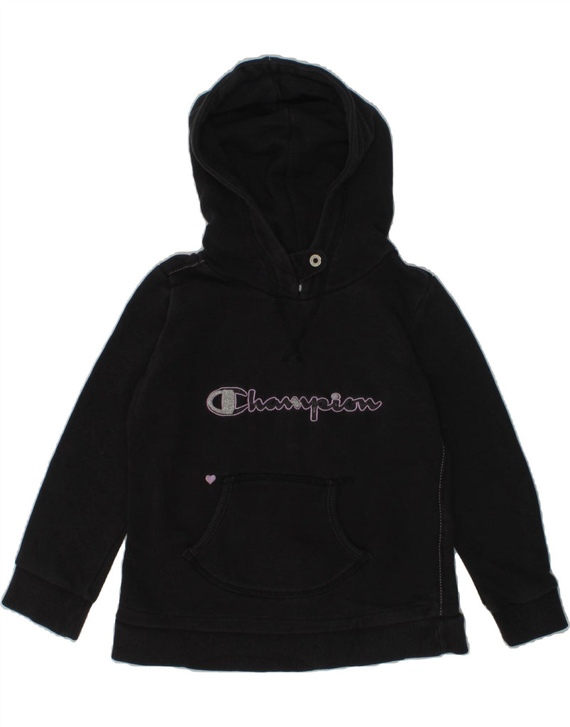 CHAMPION Girls Graphic Hoodie Jumper 3-4 Years 2XS Black | Vintage Champion | Thrift | Second-Hand Champion | Used Clothing | Messina Hembry 