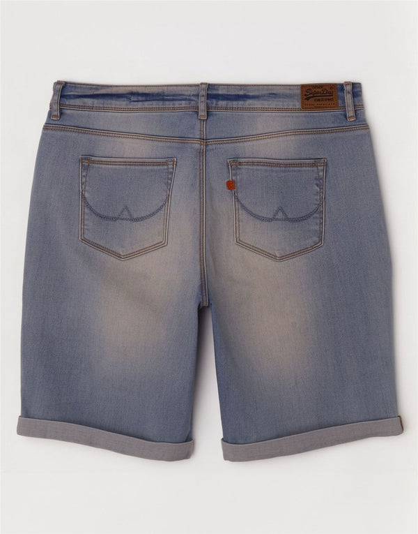 Superdry Womens Bermuda Skinny Denim Shorts W30 Medium Blue Cotton