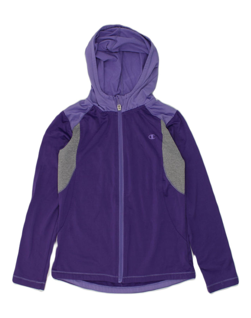 CHAMPION Girls Zip Hoodie Sweater 8-9 Years Medium Purple Colourblock | Vintage Champion | Thrift | Second-Hand Champion | Used Clothing | Messina Hembry 