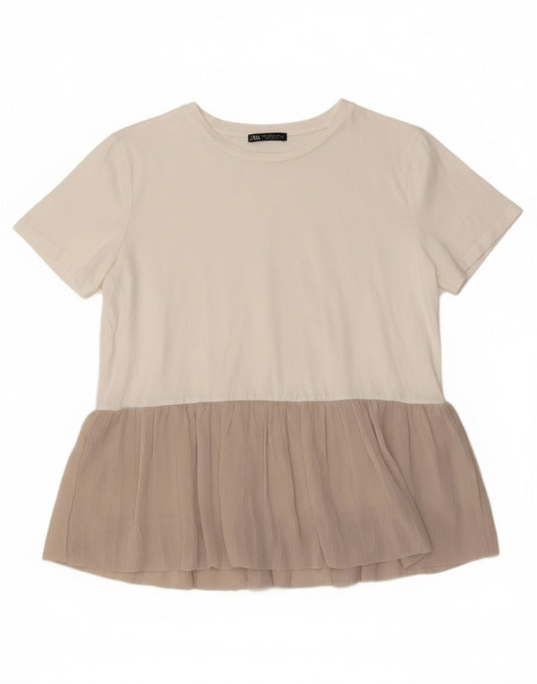 ZARA Womens Blouse Top UK 14 Medium White Colourblock
