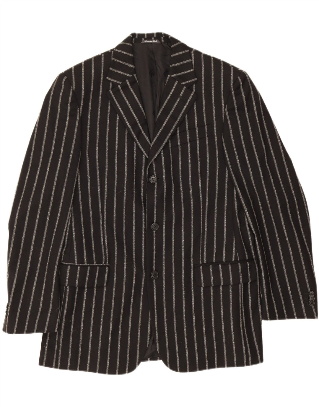 Gianfranco Ferre Mens 3 Button Blazer Jacket IT 50 Large Black Striped Wool