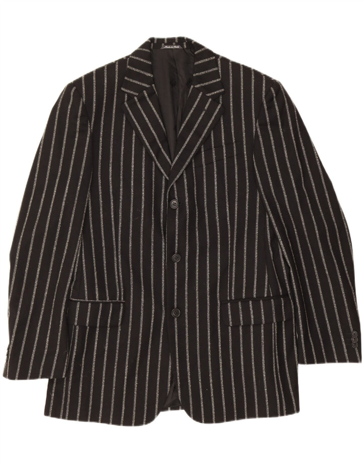 Gianfranco Ferre Mens 3 Button Blazer Jacket IT 50 Large Black Striped Wool