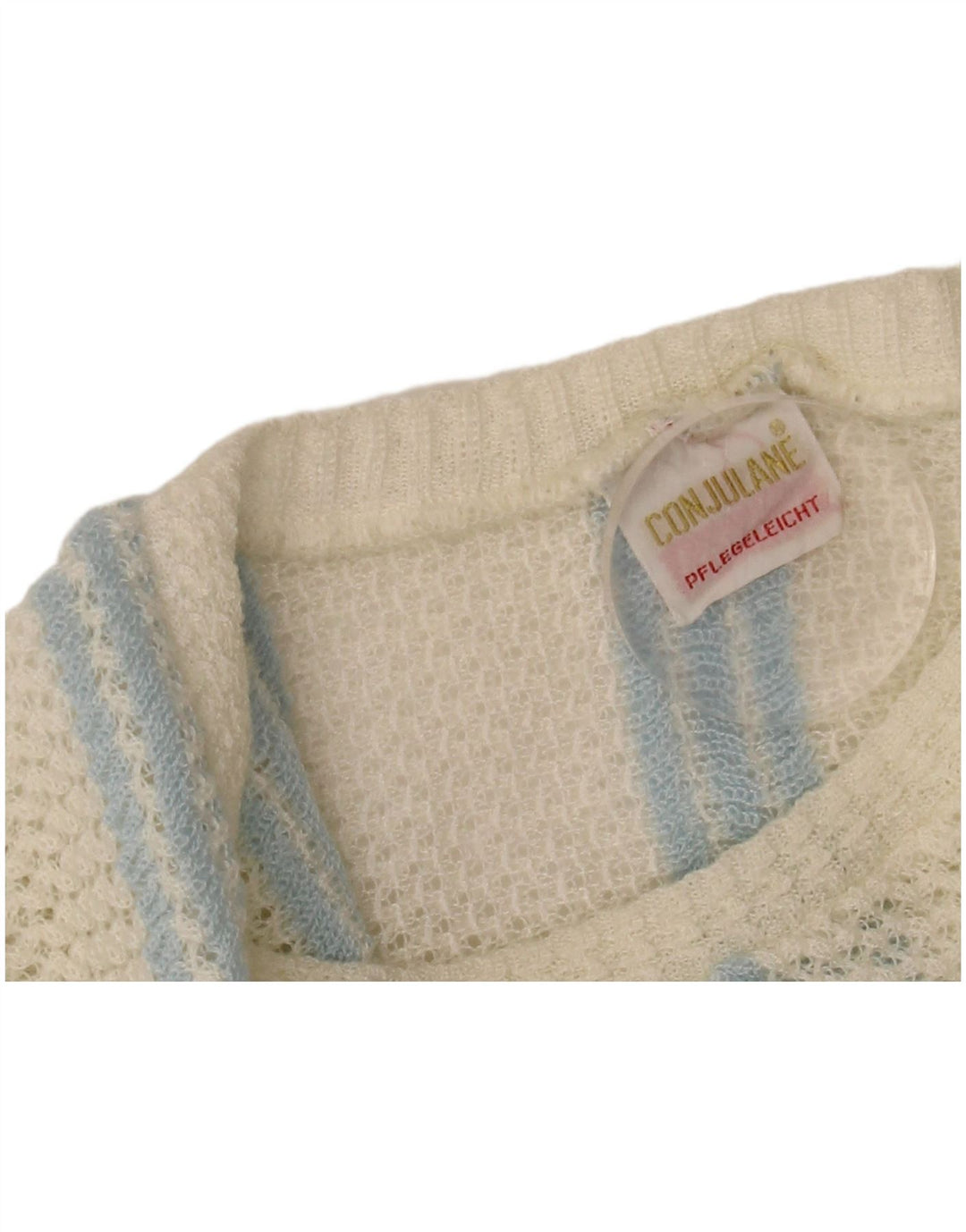 VINTAGE Womens Boat Neck Jumper Sweater UK 12 Medium Off White Striped