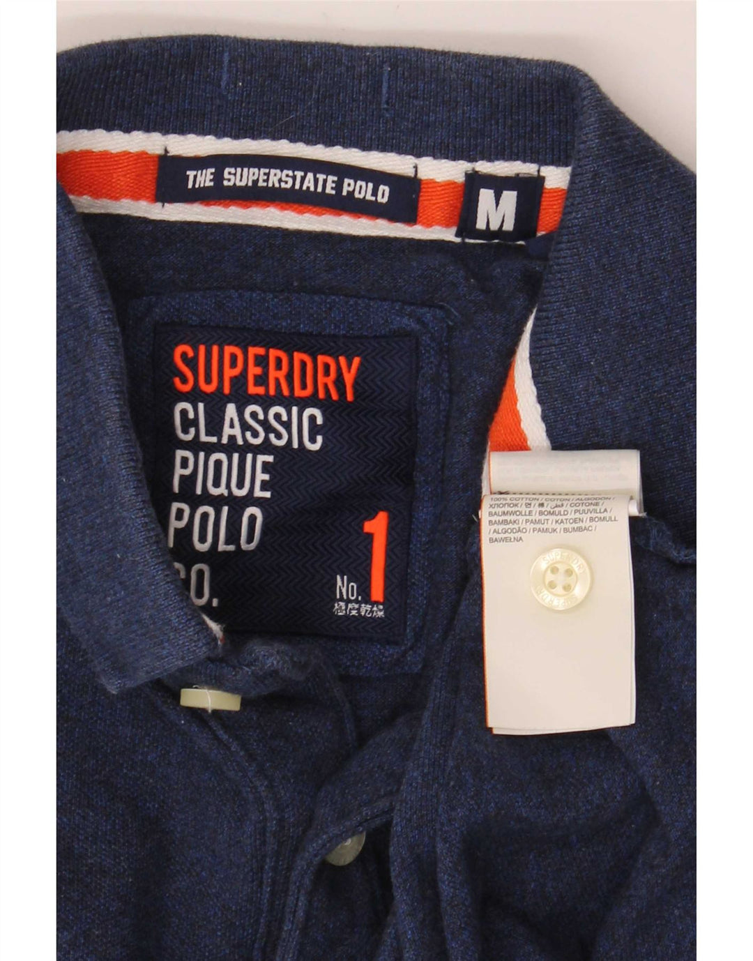 Superdry Mens Graphic Polo Shirt Medium Navy Blue Cotton