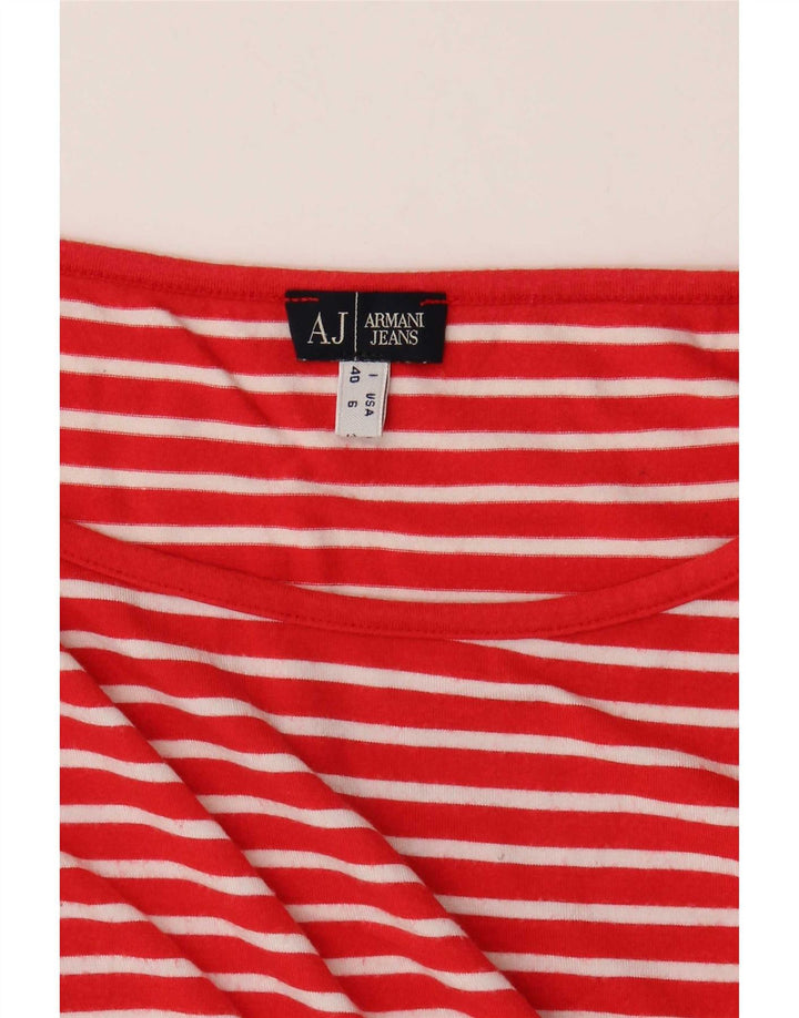Armani Jeans Womens Top 3/4 Sleeve UK 10 Small Red Striped