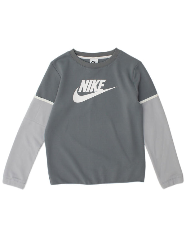 Nike Boys Graphic Top Long Sleeve 10-11 Years Medium Grey Colourblock