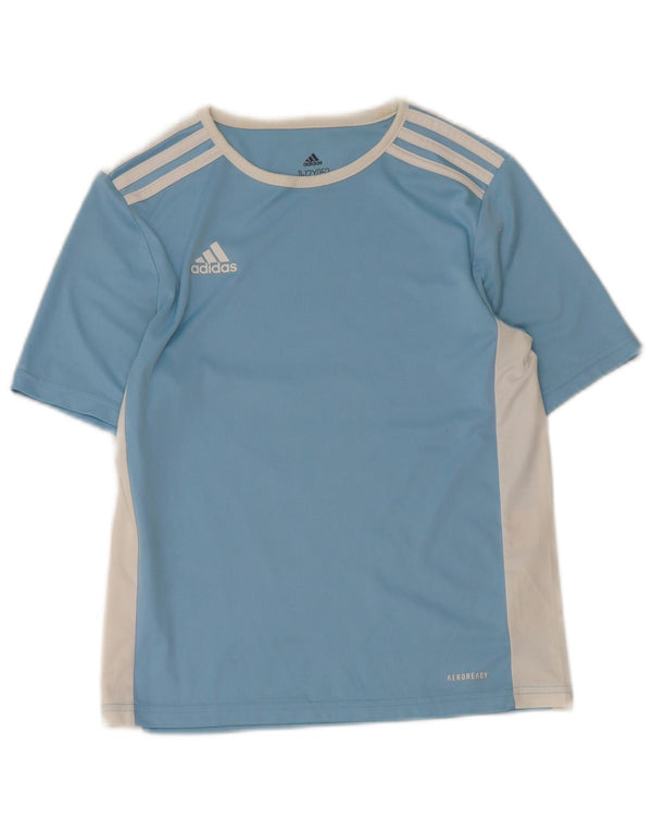 Adidas Boys Aeroready T-Shirt Top 11-12 Years Blue Colourblock Polyester