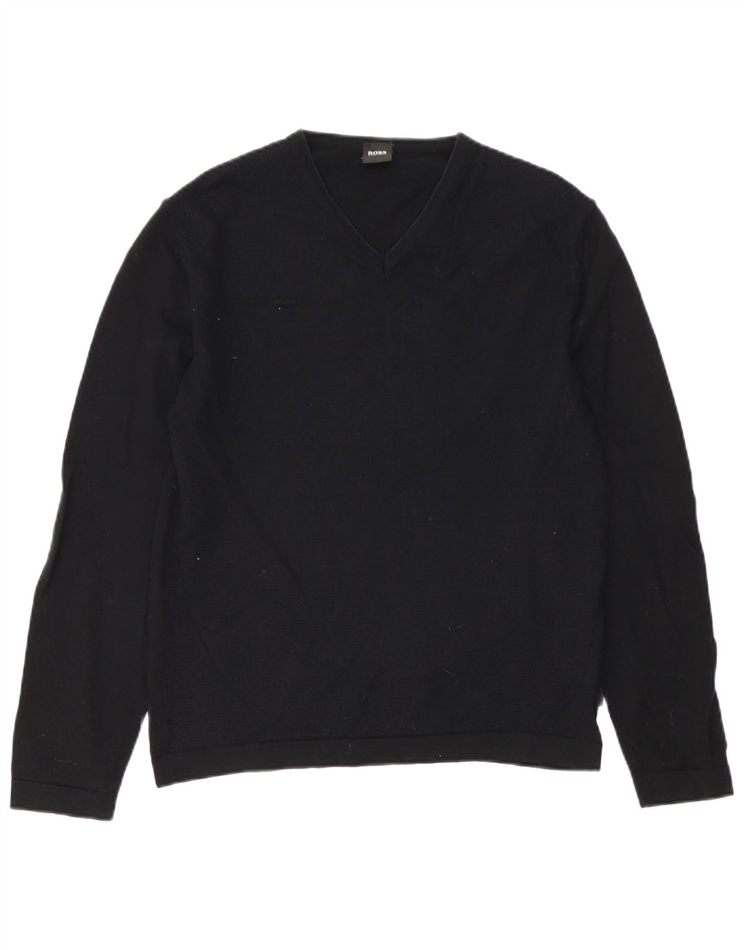 Hugo Boss Mens V-Neck Jumper Sweater Medium Black Virgin Wool