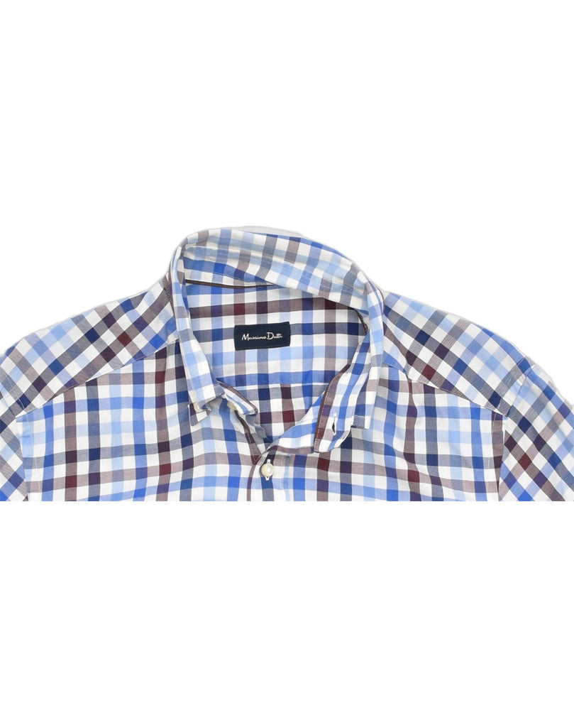 MASSIMO DUTTI Mens Shirt Medium Blue Check Cotton | Vintage | Thrift | Second-Hand | Used Clothing | Messina Hembry 