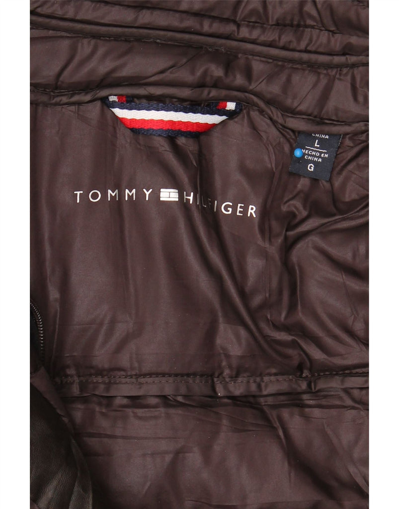 TOMMY HILFIGER Womens Grant Fit Hooded Padded Jacket UK 16 Large Brown Vintage Tommy Hilfiger and Second-Hand Tommy Hilfiger from Messina Hembry 