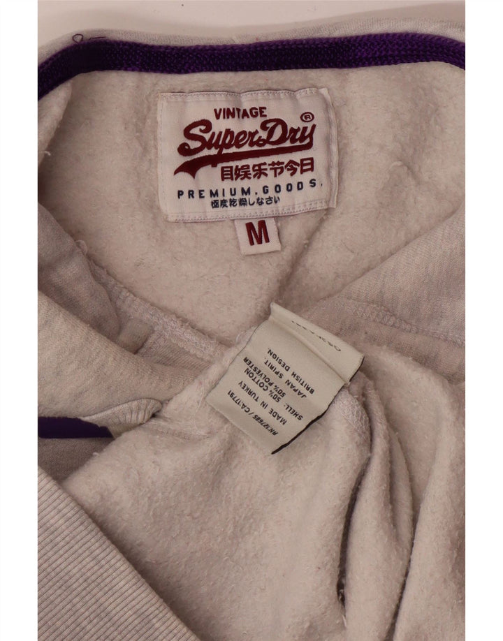 Superdry Womens Graphic Hoodie Jumper UK 12 Medium Grey Cotton