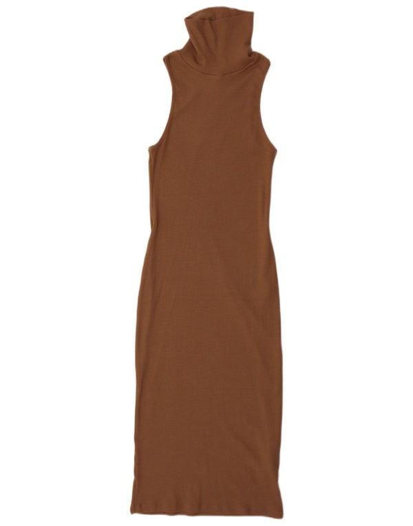 Zara Womens Sleeveless Bodycon Dress UK 10 Small Brown Cotton