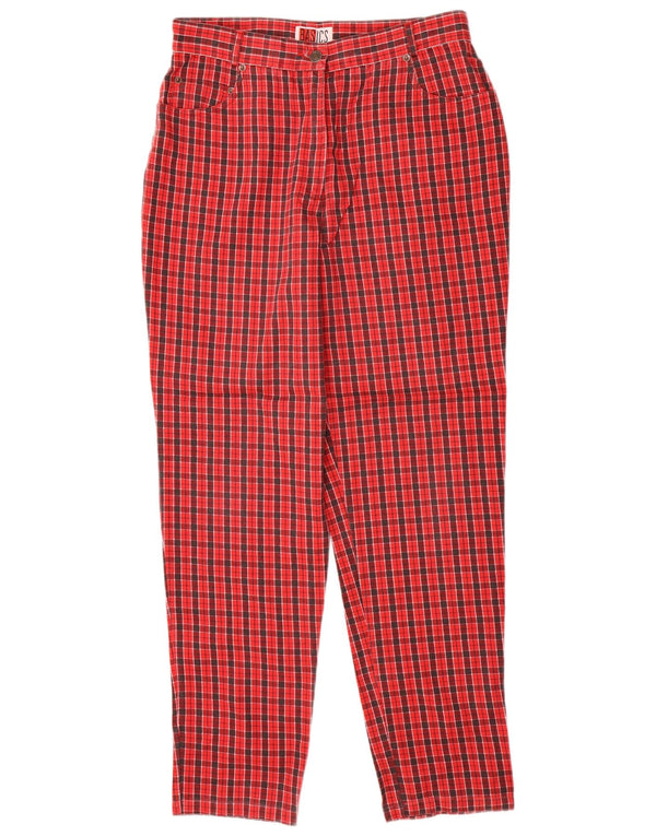Basics Womens High Waist Casual Trousers UK 16 Large W30 L30 Red Check