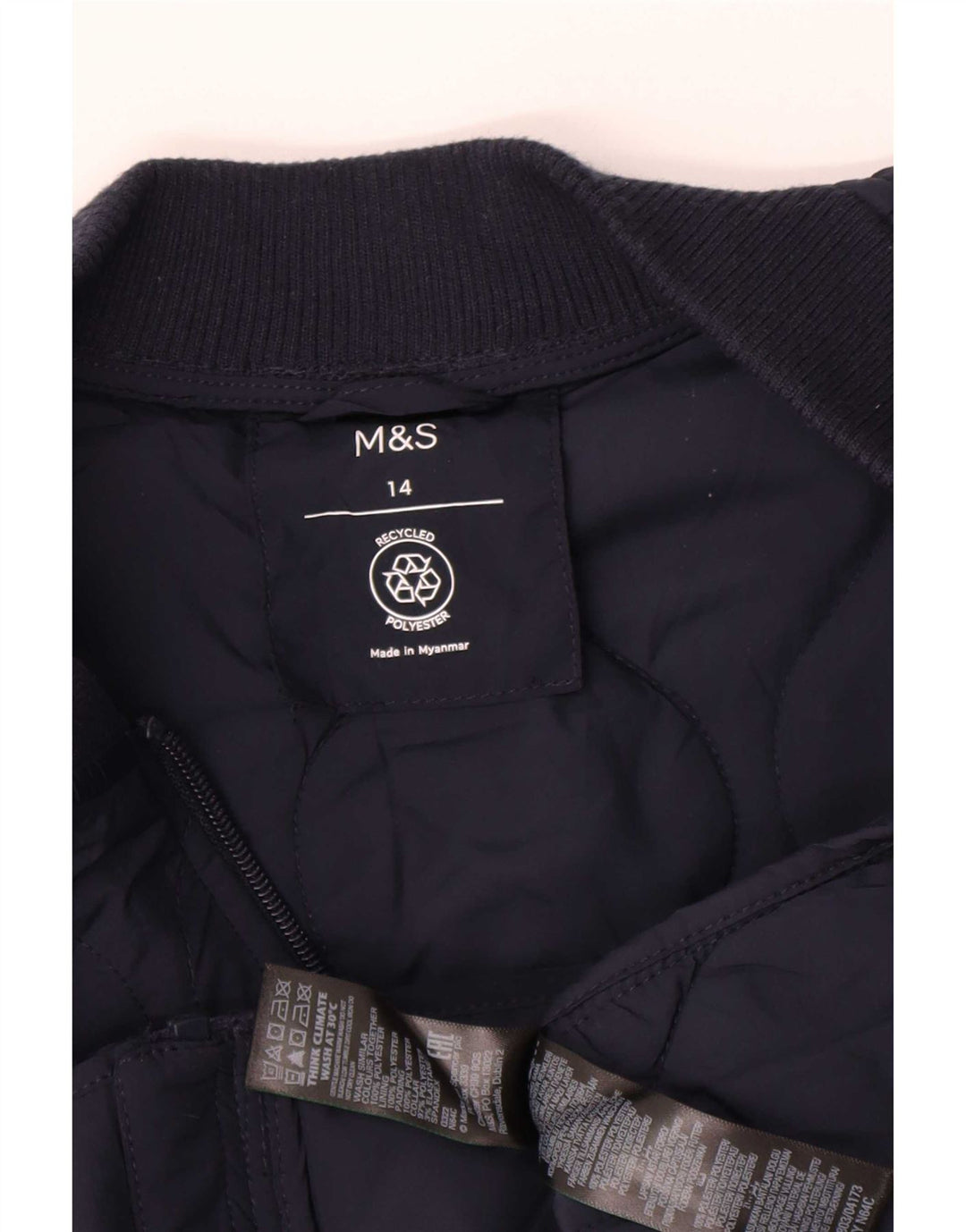 Marks & Spencer Womens Quilted Jacket UK 14 Large Navy Blue Polyester