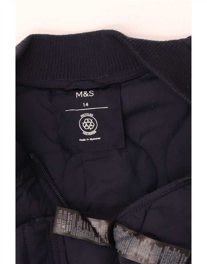 Marks & Spencer Womens Quilted Jacket UK 14 Large Navy Blue Polyester