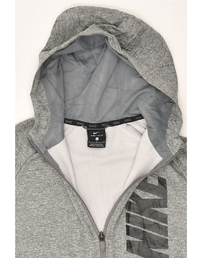 NIKE Womens Dri Fit Zip Hoodie Sweater UK 14 Large Grey Polyester | Vintage Nike | Thrift | Second-Hand Nike | Used Clothing | Messina Hembry 