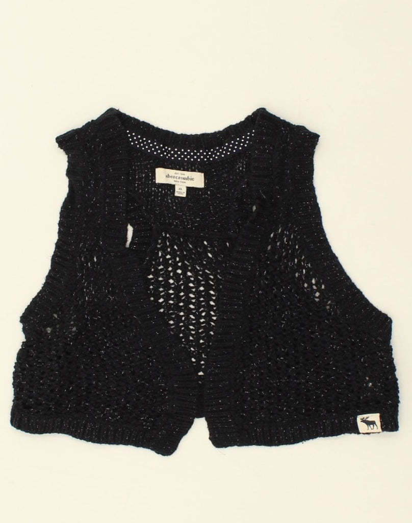 ABERCROMBIE & FITCH Womens Crop Sleeveless Cardigan Sweater UK 18 XL Black | Vintage Abercrombie & Fitch | Thrift | Second-Hand Abercrombie & Fitch | Used Clothing | Messina Hembry 