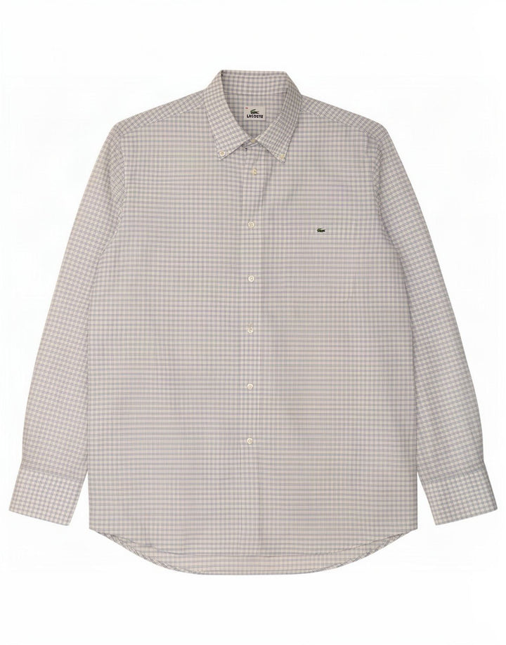 Lacoste Mens Shirt Size 42 Large Blue Check Cotton