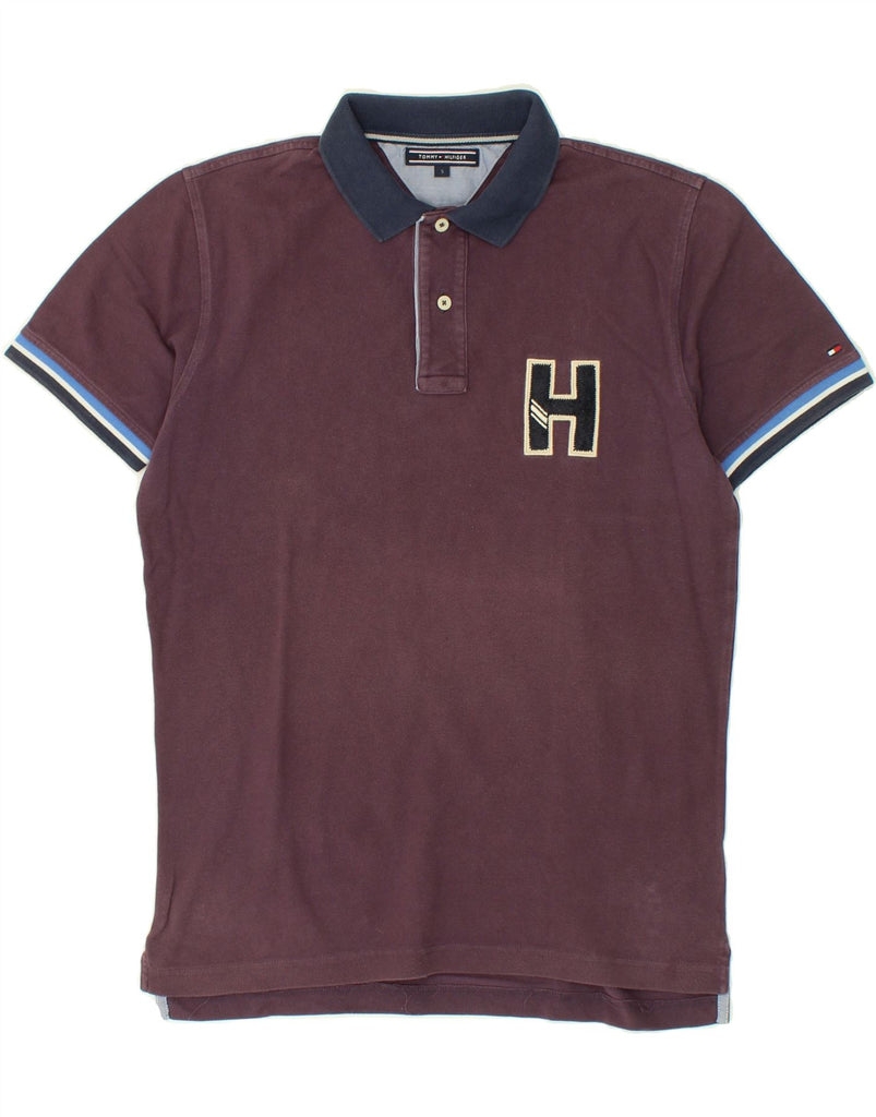 TOMMY HILFIGER Mens Graphic Polo Shirt Small Maroon Cotton Vintage Tommy Hilfiger and Second-Hand Tommy Hilfiger from Messina Hembry 