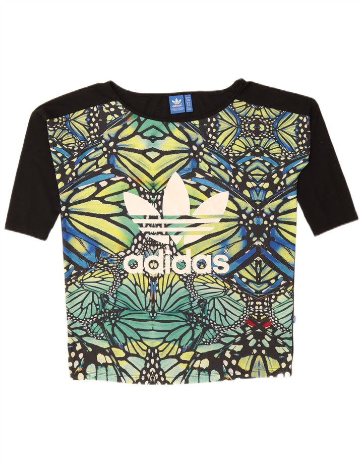 Adidas Womens Graphic Top 3/4 Sleeve UK 8 Small Multicoloured Butterfly