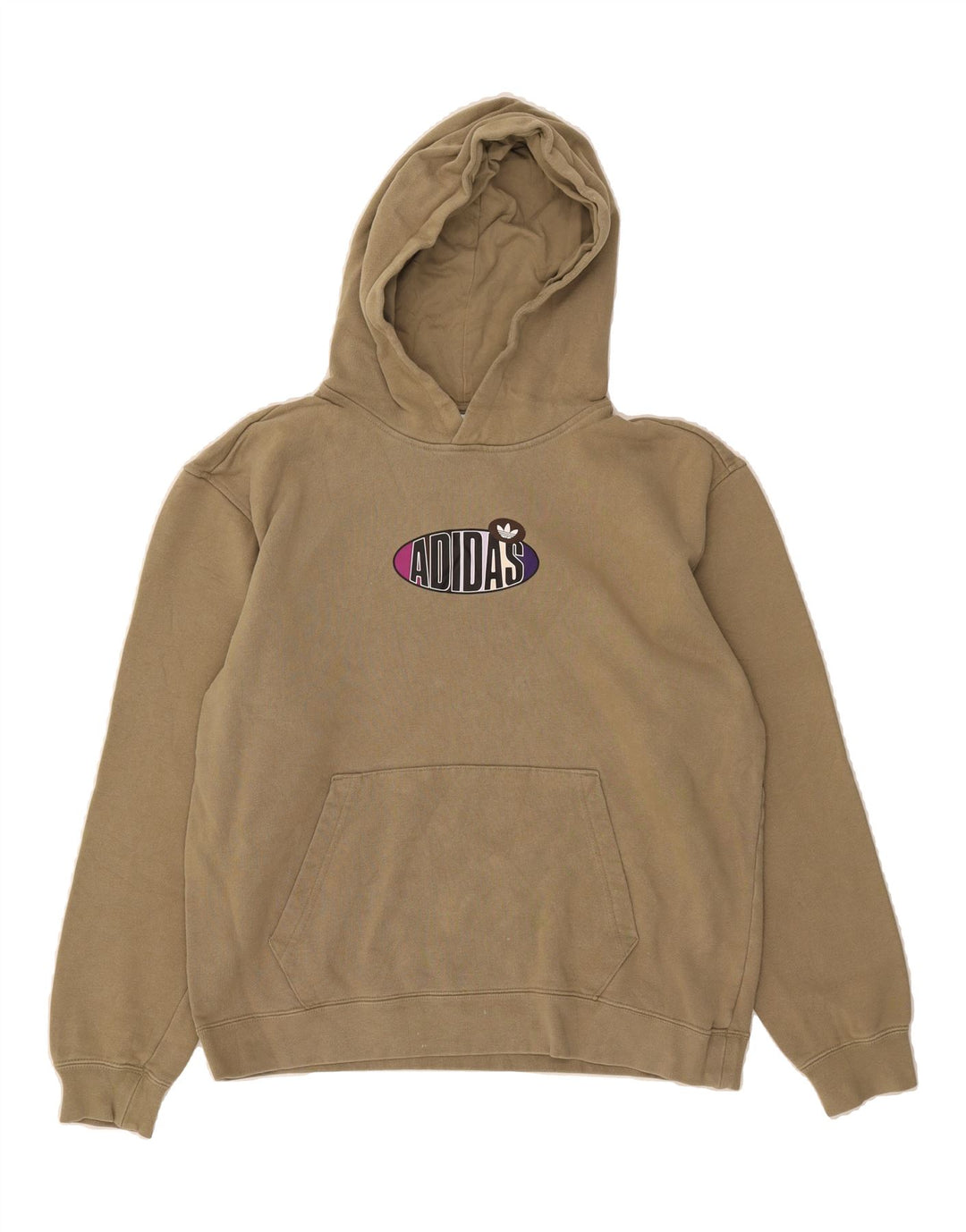 ADIDAS Mens Graphic Hoodie Jumper Medium Beige Cotton Vintage Adidas and Second-Hand Adidas from Messina Hembry 