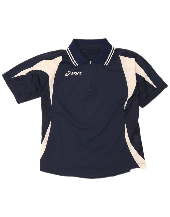 Asics Mens Polo Shirt Small Navy Blue Colourblock Polyester