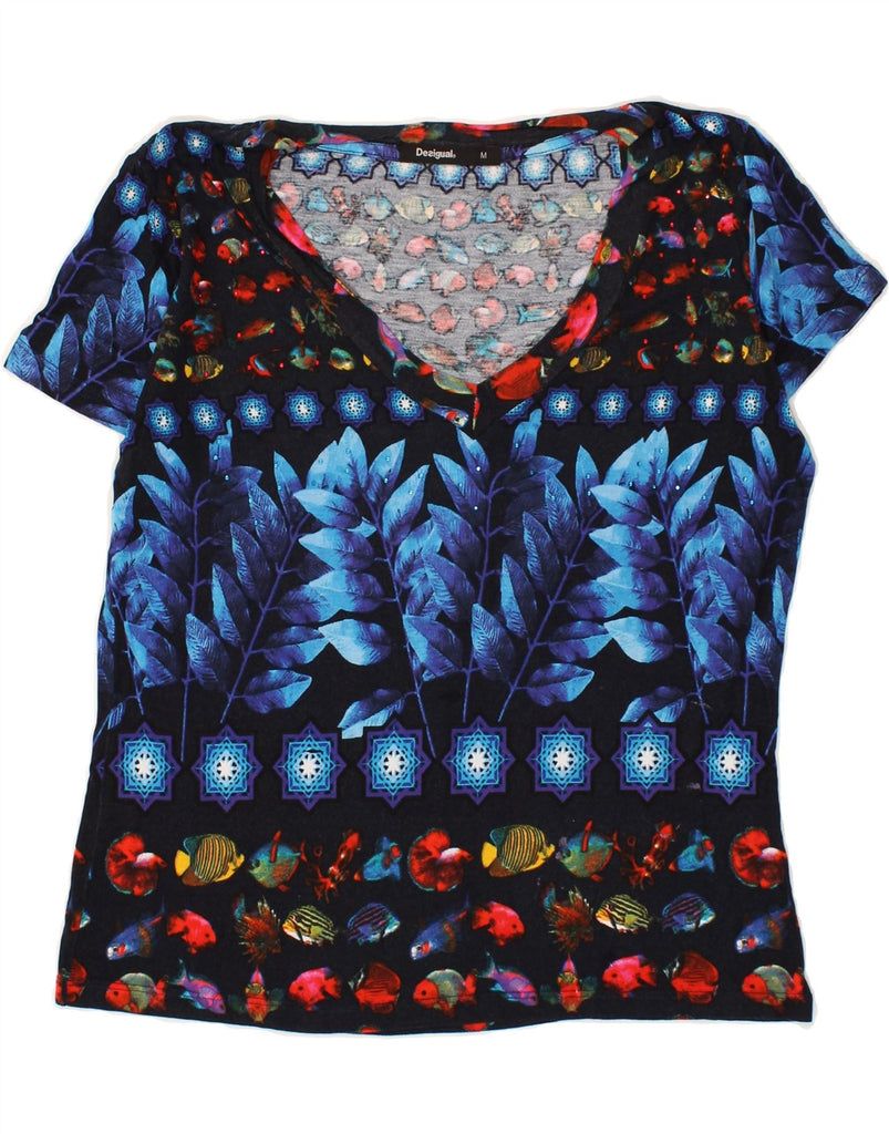 DESIGUAL Womens Graphic T-Shirt Top UK 14 Medium Navy Blue Animal Print | Vintage Desigual | Thrift | Second-Hand Desigual | Used Clothing | Messina Hembry 