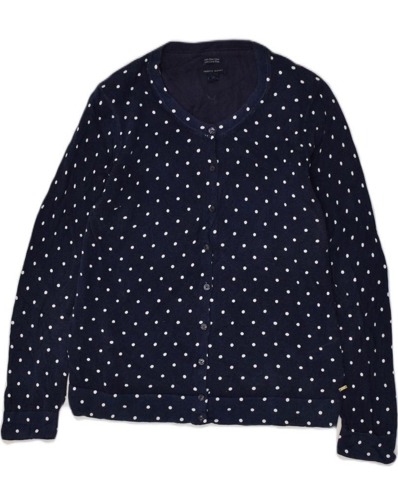 TOMMY HILFIGER Womens Cardigan Sweater UK 16 Large Navy Blue Polka Dot | Vintage Tommy Hilfiger | Thrift | Second-Hand Tommy Hilfiger | Used Clothing | Messina Hembry 