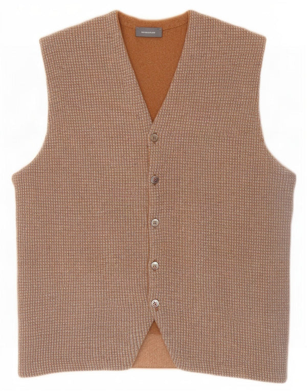 Rossopuro Mens Knit Waistcoat IT 50 Medium Beige Houndstooth Wool