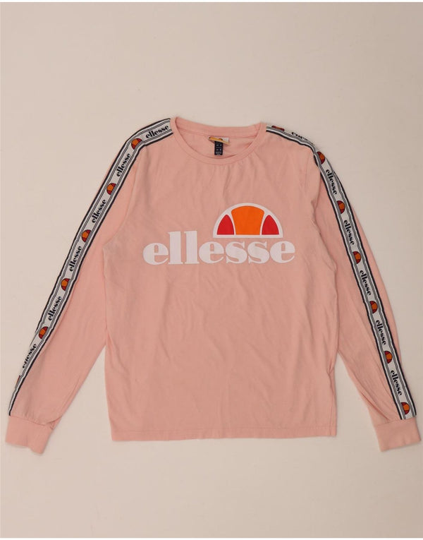 Ellesse Womens Graphic Top Long Sleeve UK 8 Small Pink Colourblock Cotton