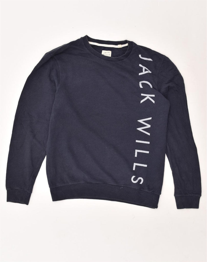 JACK WILLS Mens Graphic Sweatshirt Jumper Medium Navy Blue Cotton | Vintage Jack Wills | Thrift | Second-Hand Jack Wills | Used Clothing | Messina Hembry 