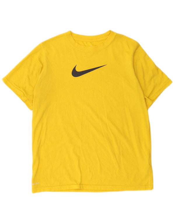 Nike Womens Dri Fit Graphic T-Shirt Top UK 14 Large Yellow Polyester