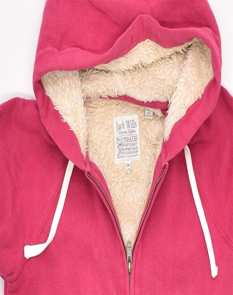 JACK WILLS Womens Sherpa Graphic Zip Hoodie Sweater UK 10 Small Pink | Vintage | Thrift | Second-Hand | Used Clothing | Messina Hembry 