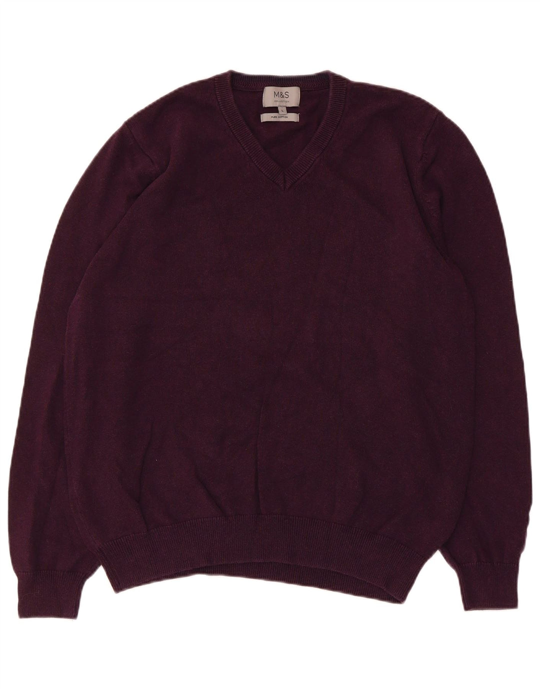 Marks & Spencer Mens V-Neck Jumper Sweater Large Purple Cotton