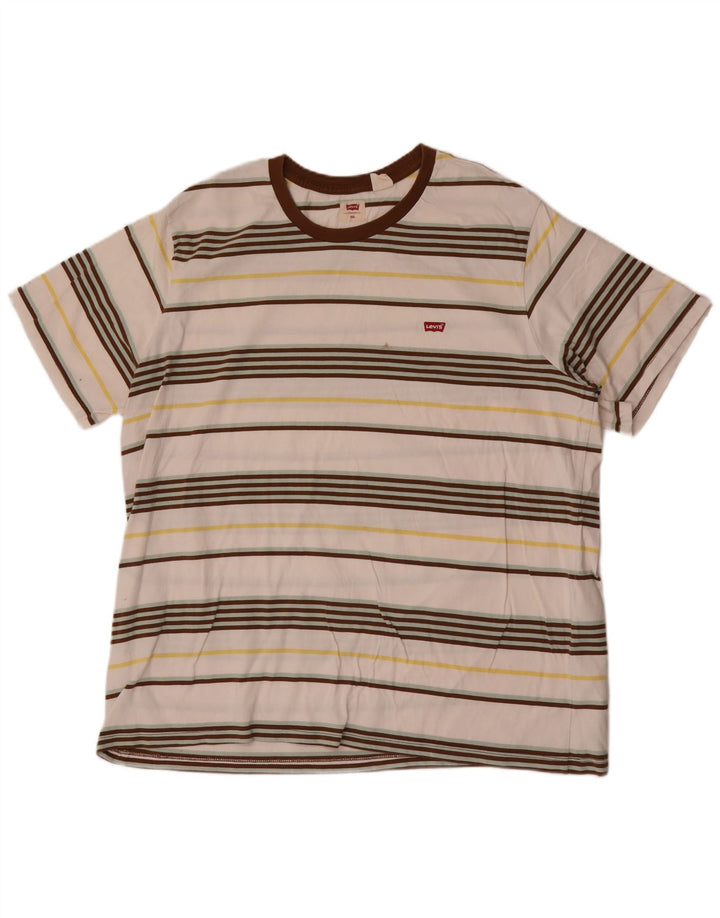 Levi's Mens T-Shirt Top 2XL Off White Striped Cotton