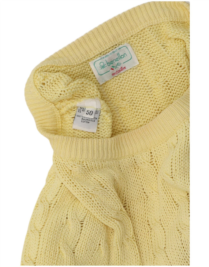 Benetton Mens Boat Neck Jumper Sweater IT 50 Medium Yellow Cotton