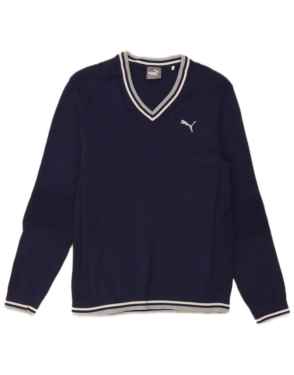 Puma Mens V-Neck Jumper Sweater Small Navy Blue Nylon