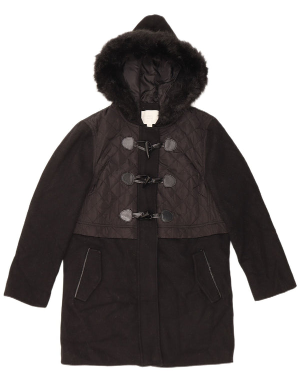 Marks & Spencer Womens Hooded Duffle Coat UK 10 Small Black Wool