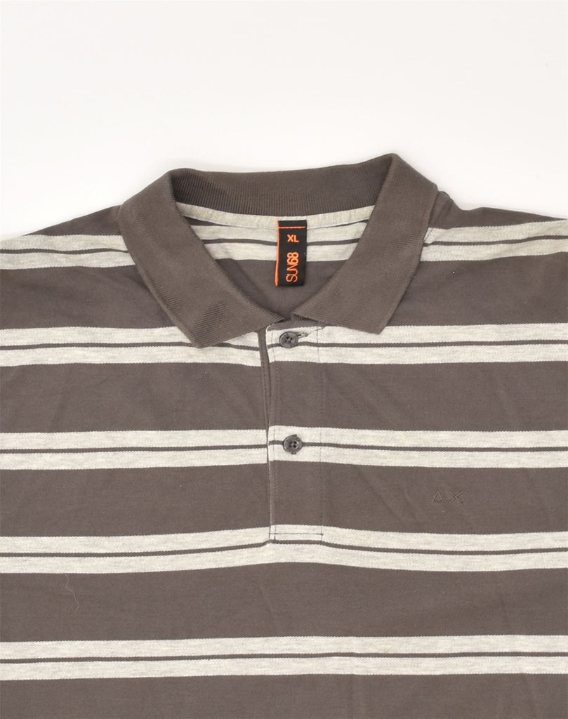 SUN68 Mens Slim Polo Shirt XL Grey Striped Cotton | Vintage Sun68 | Thrift | Second-Hand Sun68 | Used Clothing | Messina Hembry 