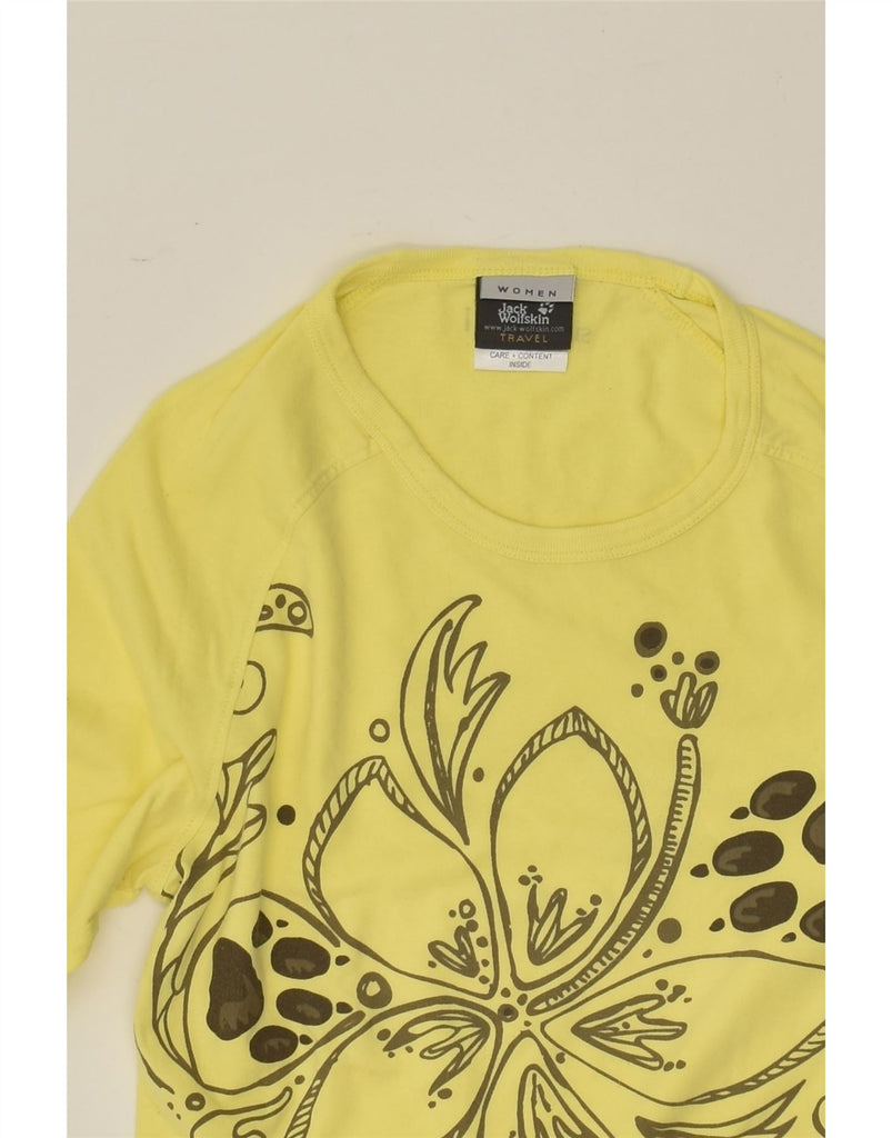 JACK WOLFSKIN Womens Graphic Top Long Sleeve UK 10 Small  Yellow Floral | Vintage Jack Wolfskin | Thrift | Second-Hand Jack Wolfskin | Used Clothing | Messina Hembry 