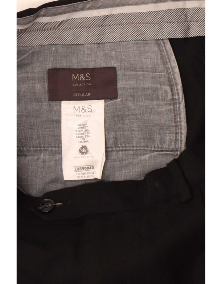 Marks & Spencer Mens Regular Fit Suit Trousers W36 L33 Black Wool