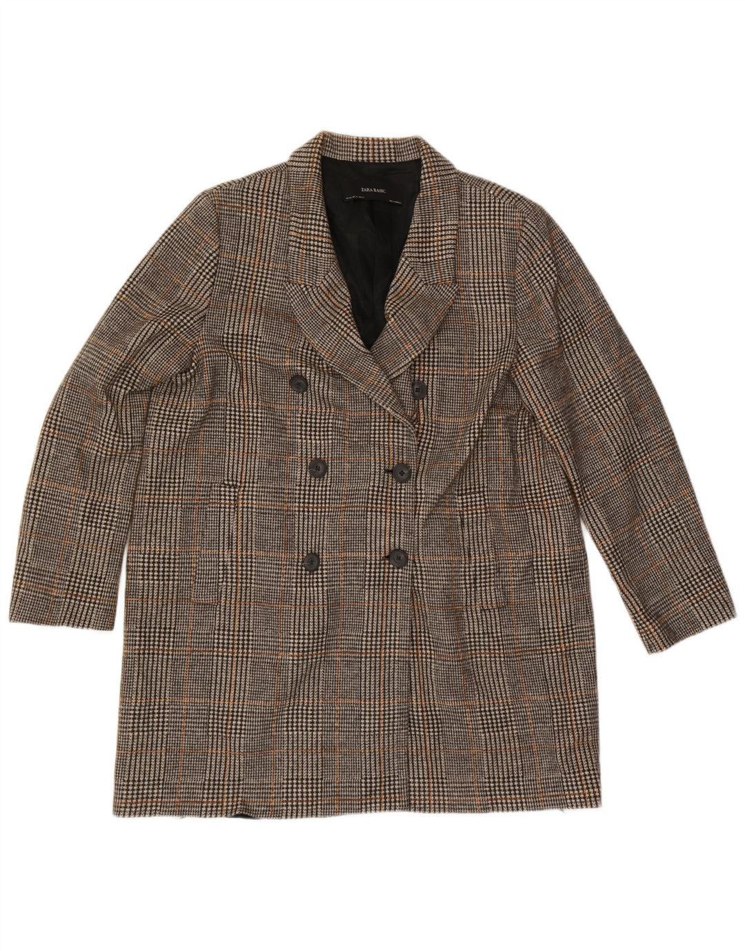 ZARA Womens Double Breasted Coat UK 20 2XL Grey Houndstooth Polyester