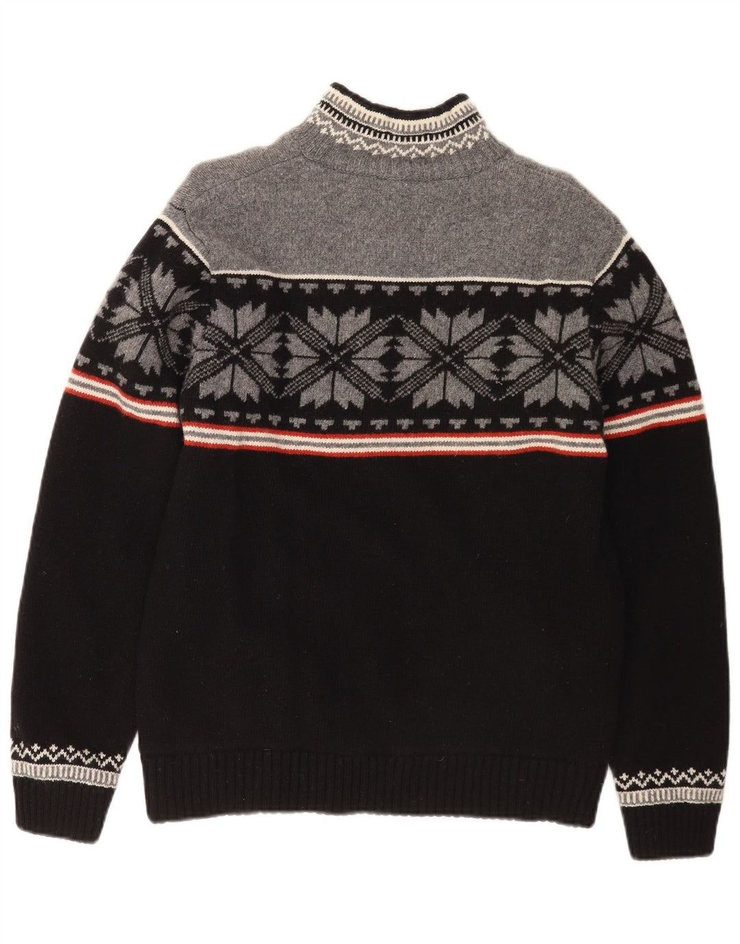 Ragman Mens Zip Neck Jumper Sweater Large Black Fair Isle Lambswool