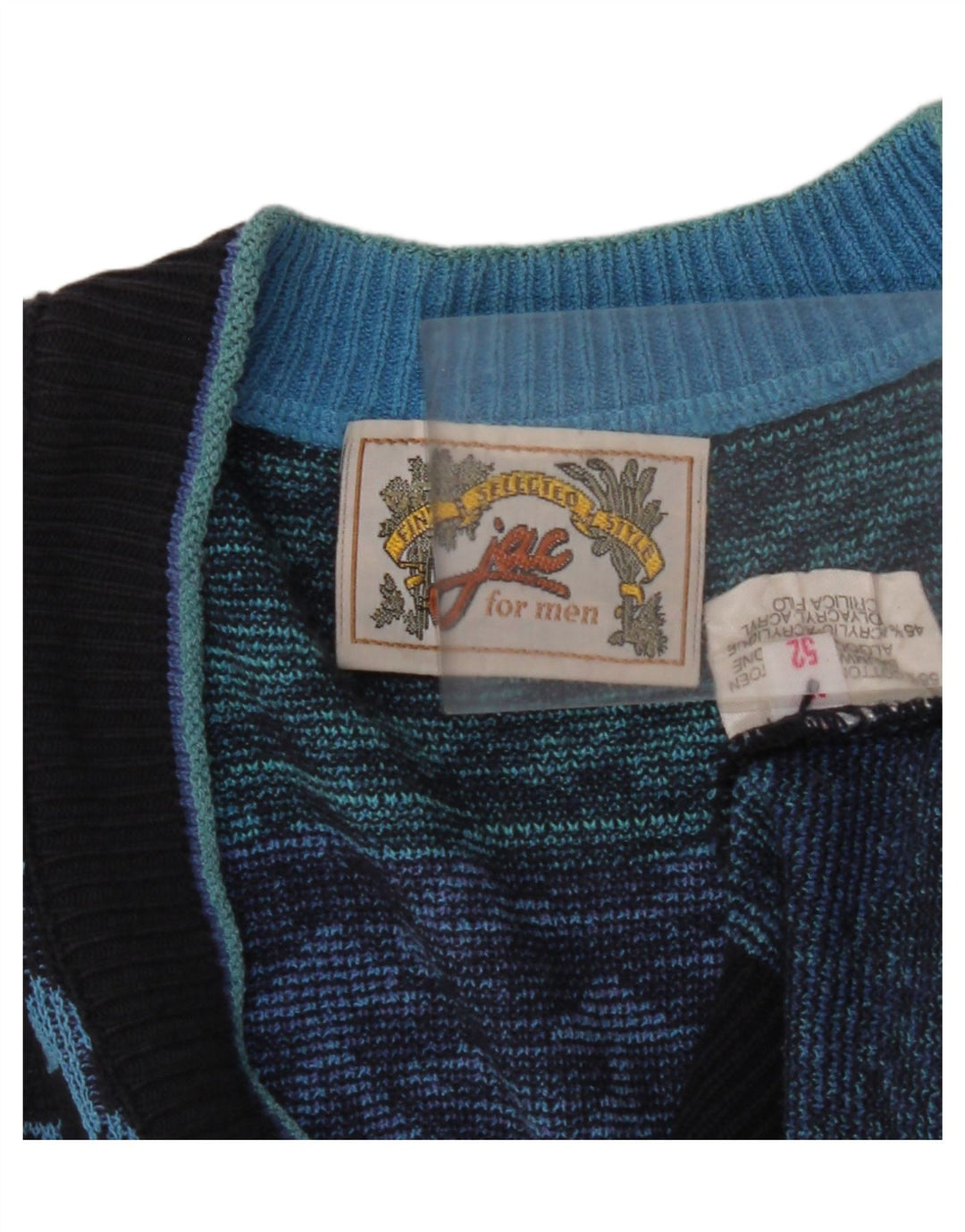 JAC Mens Cardigan Sweater IT 52 Large Navy Blue Geometric Cotton