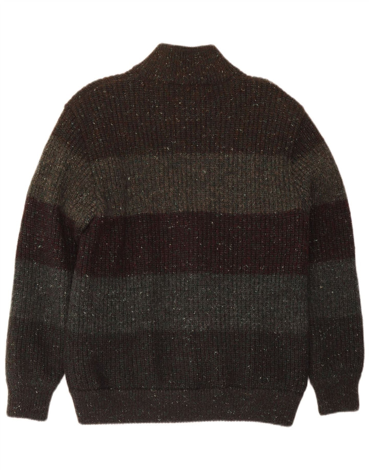 Peter Brown Mens Cardigan Sweater Medium Khaki Striped Wool