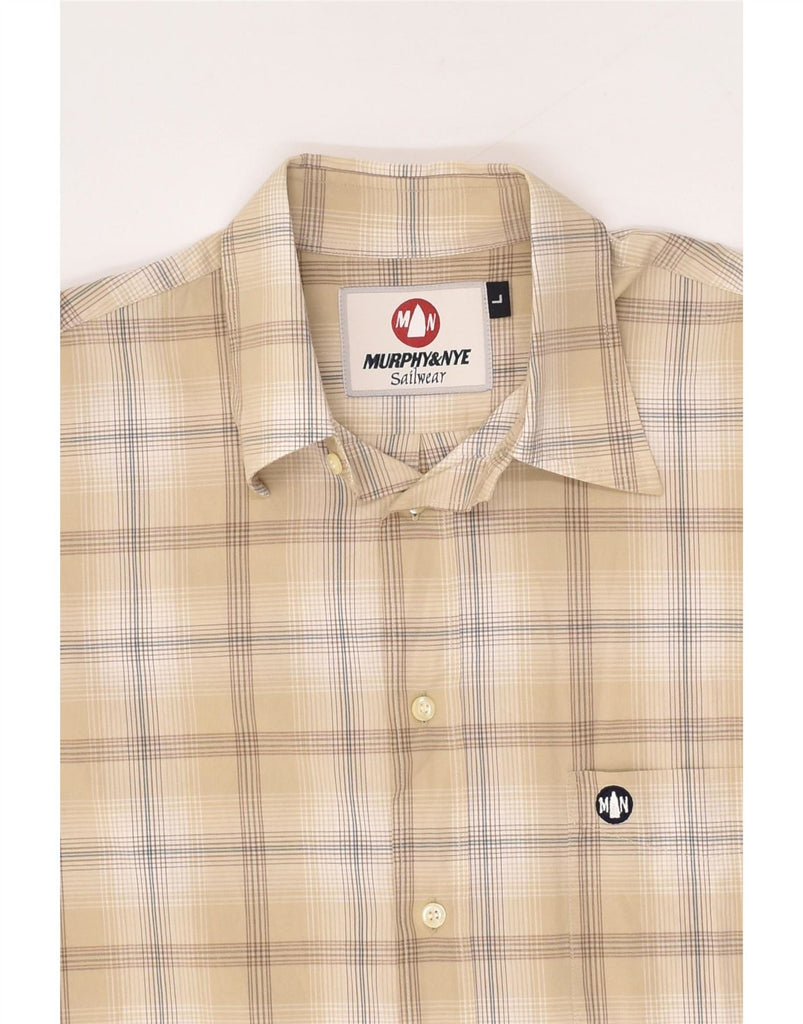 MURPHY & NYE Mens Sailwear Shirt Large Beige Check Cotton Vintage Murphy & Nye and Second-Hand Murphy & Nye from Messina Hembry 