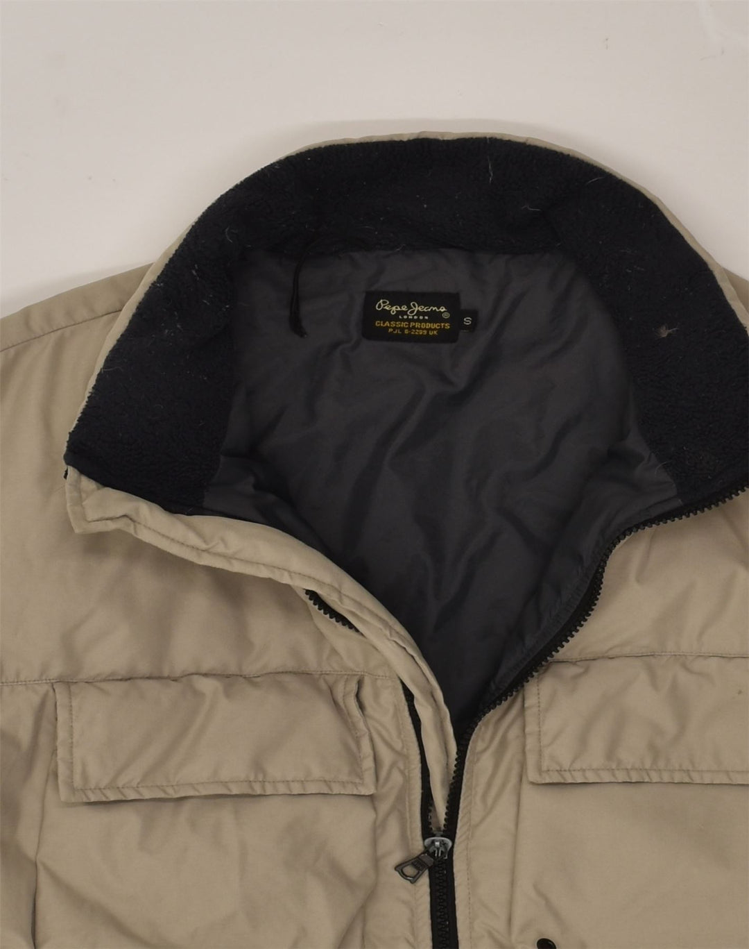 PEPE JEANS Mens Padded Jacket UK 36 Small Beige Polyester