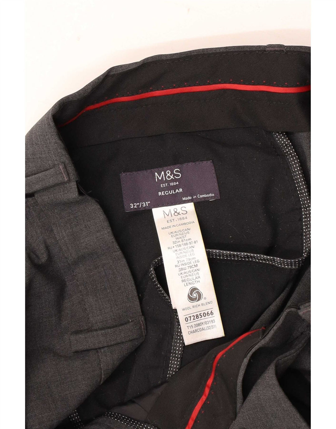 Marks & Spencer Mens Straight Suit Trousers W32 L31 Grey Wool